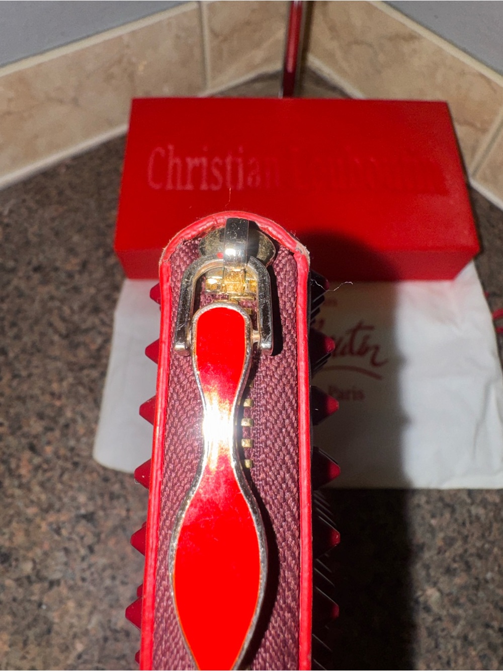 Christian Louboutin "Panettone" long zip-around wallet calf skin leather. Euc - Picture 12 of 16